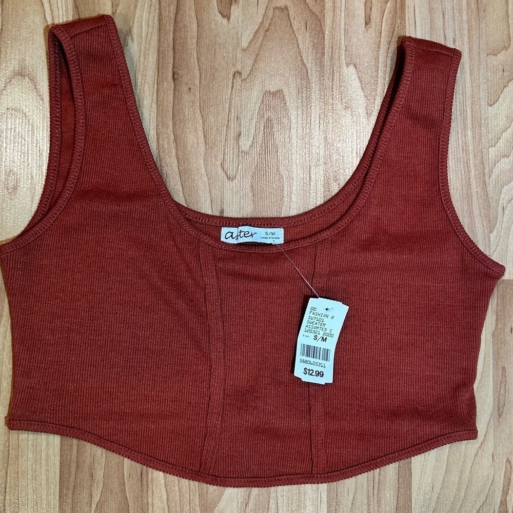 *NWT* ASTER Rust/Burnt Orange Ribbed Tank Cropped Top with Corset Details